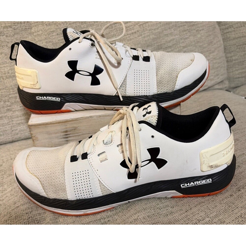 Under Armour Charged Commit TR White/Black/Red Lace-Up Sneaker 1285704-102 Sz 14